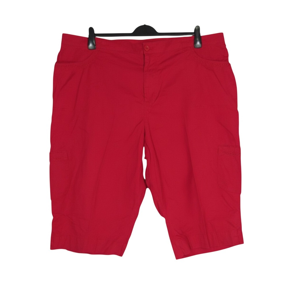 LIZ & ME Red TWILL Eyelet Trim ELASTIC WAISTBAND Cargo Pockets CAPRI PANTS 22W